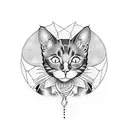 Cat and wine tattoo design idea