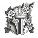mandalorian helmet with flowers surrounding tattoo design idea