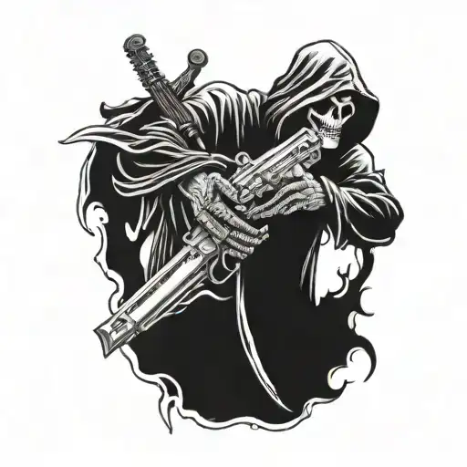 grim reaper holding a gun tattoo design idea
