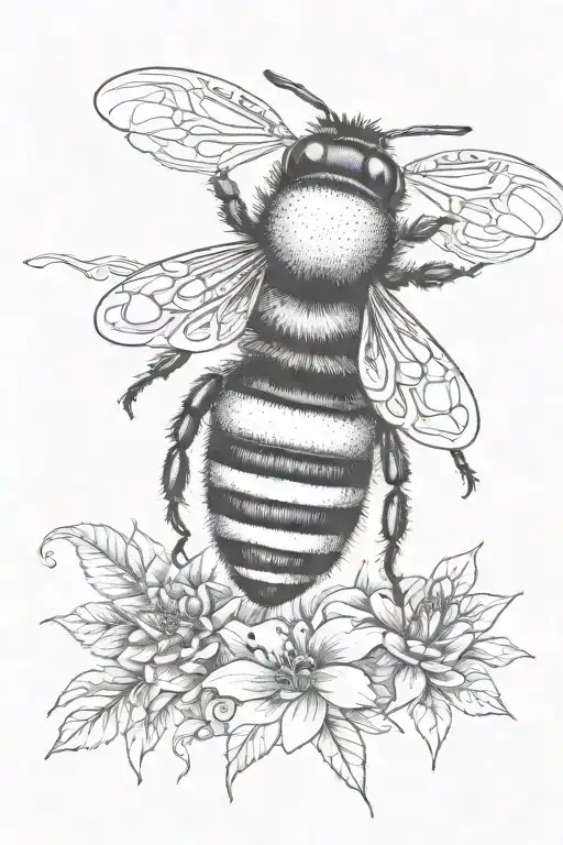 A bumble bee surrounded by intricate coloring craft patterns and bee hive tattoo design idea