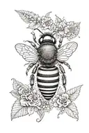 A bumble bee surrounded by intricate coloring craft patterns and bee hive tattoo design idea