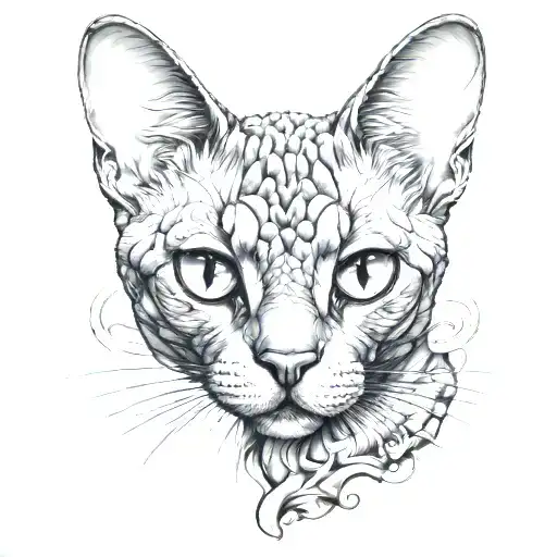 devon rex cat face black grey tattoo tattoo design idea