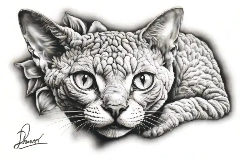devon rex cat face black grey tattoo tattoo design idea