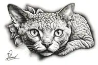 devon rex cat face black grey tattoo tattoo design idea