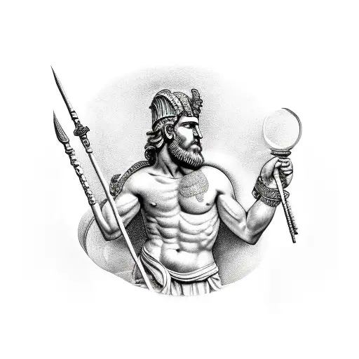 Roman god Janus with his staff and key tattoo design idea