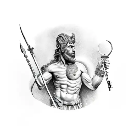 give him actual arms and have him hold the staff and key in his hands tattoo design idea