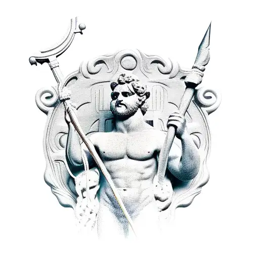 statue of Janus holding a staff and key tattoo design idea