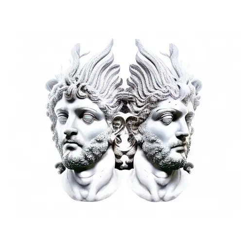 statue of Janus holding a staff and key tattoo design idea