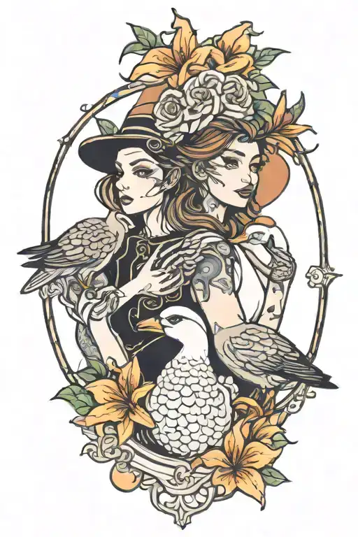 lily and goose sitting in a hot tattoo design idea