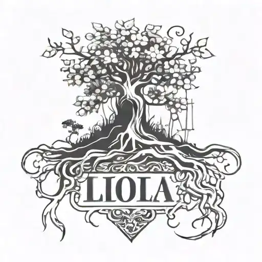 Roots  turning into the name "Lola" tattoo design idea