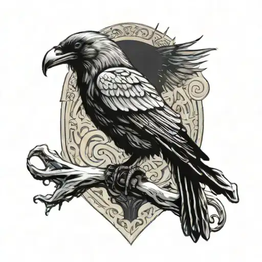 odin ravens perched on female warrior scars tattoo design idea