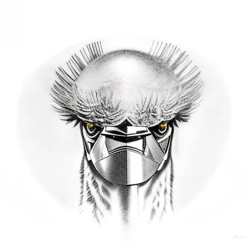 emu with helmet is war tattoo design idea