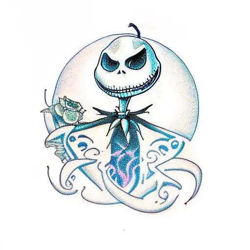 jack skellington chibi con dizfras de oogie boogie tattoo design idea