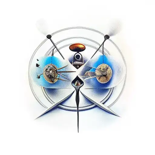 A Salvador Dali-inspired tattoo featuring a surrealistic blend of musical instruments and nature elements tattoo design idea
