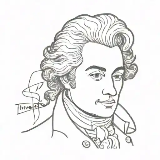 mozart portrait simplified with notes as hair  tattoo design idea