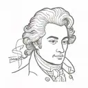 mozart portrait simplified with notes as hair  tattoo design idea
