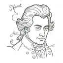 mozart portrait simplified with notes as hair  tattoo design idea