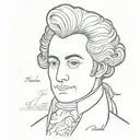 mozart portrait simplified with notes as hair  tattoo design idea
