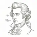 mozart portrait simplified with notes as hair  tattoo design idea