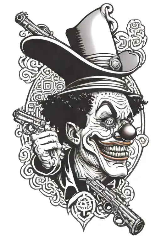 clown with gun and ying and yang symbol tattoo design idea