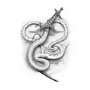 sword twisted by snake and ivy tattoo design idea