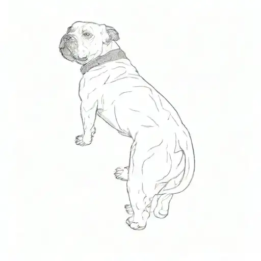 a black and white pitbull standing on a tiled floor plan tattoo design idea