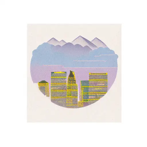 A silhouette of the Los Angeles skyline with a crowd of diverse people tattoo design idea