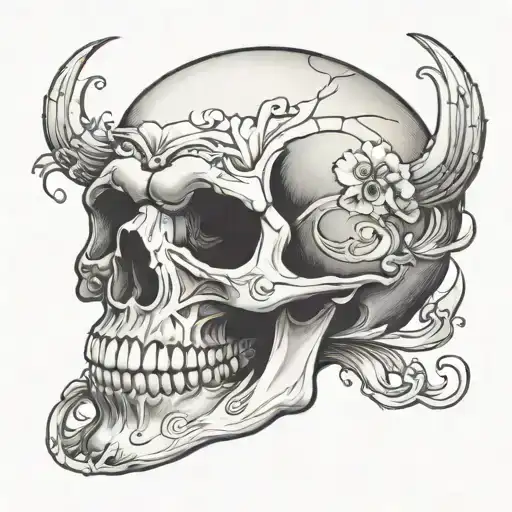 skull with jaw open tattoo design idea