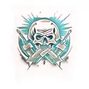 katana old skull Ukraine war  tattoo design idea