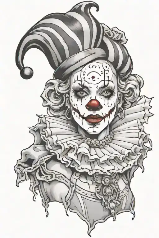 art the clown woman posing tattoo design idea