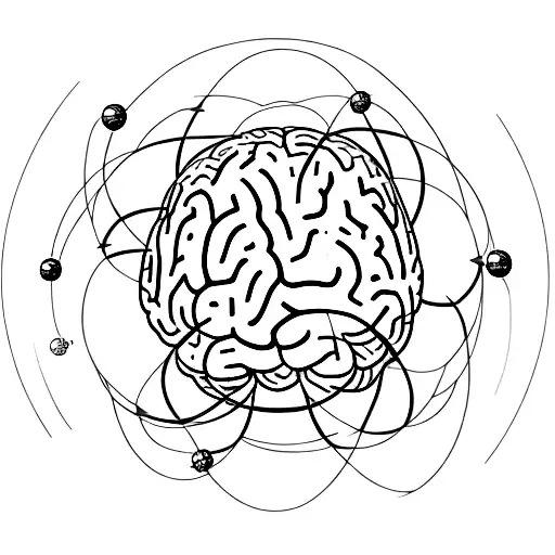 brain as nucleus of an atom and planets as electrons. Each planet has an orbit which can be complete or interrupted tattoo design idea