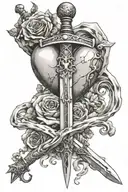Sword struck in heart made of stone tattoo design idea
