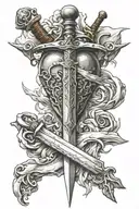 Sword struck in heart made of stone tattoo design idea