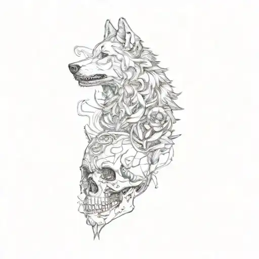 a wolf and a skull tattoo design idea