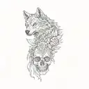 a wolf and a skull tattoo design idea