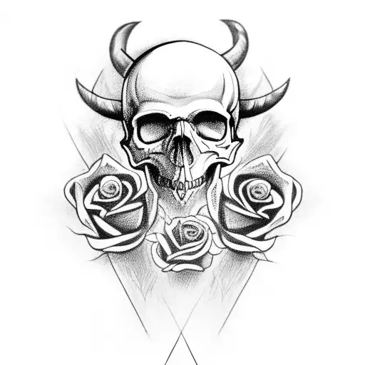 viking skull with roses tattoo design idea