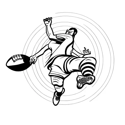 A minimalist tattoo of a football player kicking a music note tattoo design idea