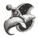 An astronaut riding a beluga in the universe approching the eyes of universe tattoo design idea