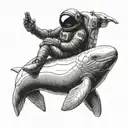 An astronaut riding a beluga in the universe approching the eyes of universe tattoo design idea