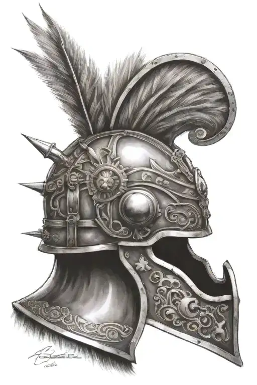 gladitor helmet with sun rays tattoo design idea