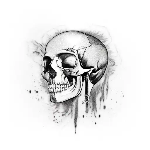 half women half skull portrait wearing transparent damaged cloathes tattoo design idea