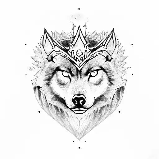 Half Aries half Wolf with Kings crown tattoo design idea