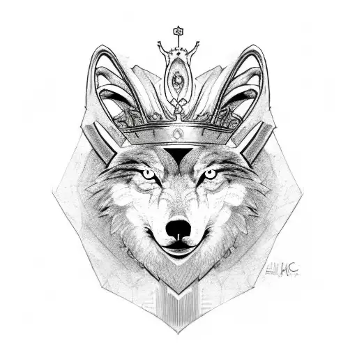 Head with one side Aries the other side Wolf and with a kings crown tattoo design idea