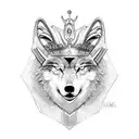 Head with one side Aries the other side Wolf and with a kings crown tattoo design idea