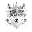 Head with one side Aries the other side Wolf and with a kings crown tattoo design idea