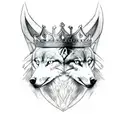 Head with one side Aries the other side Wolf and with a kings crown tattoo design idea
