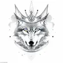 Head with one side Aries the other side Wolf and with a kings crown tattoo design idea