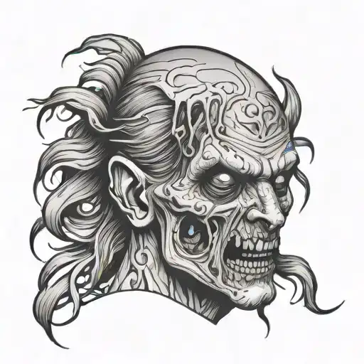 front view zombie head tattoo  tattoo design idea