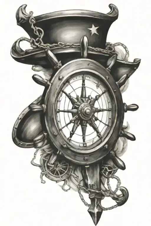 ships helm and nautical tattoo tattoo design idea