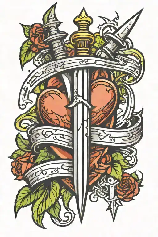dagger and heart tattoo design idea